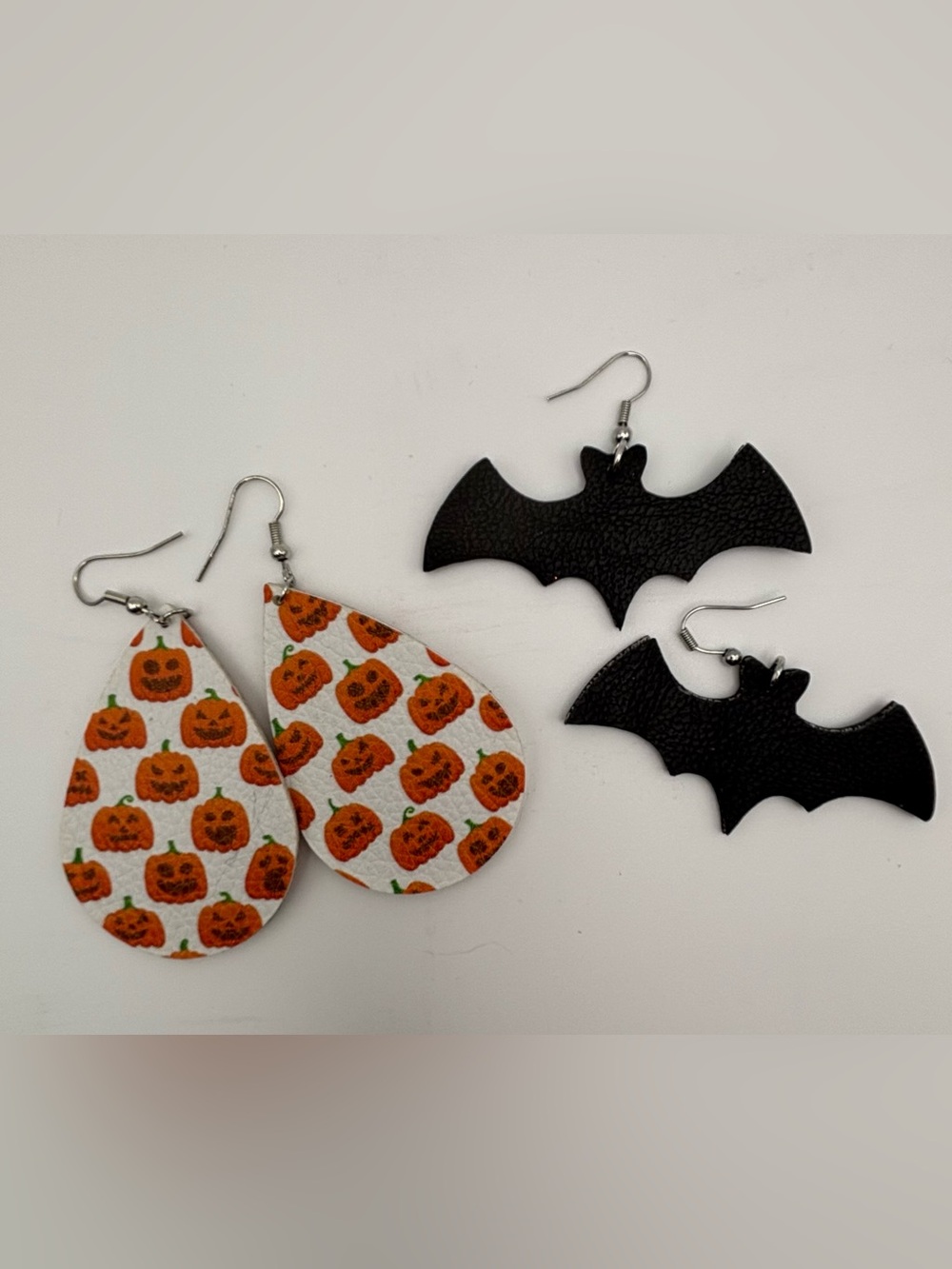 Halloween Pumpkin Teardrop & Bat Earrings Set - Orange & Black